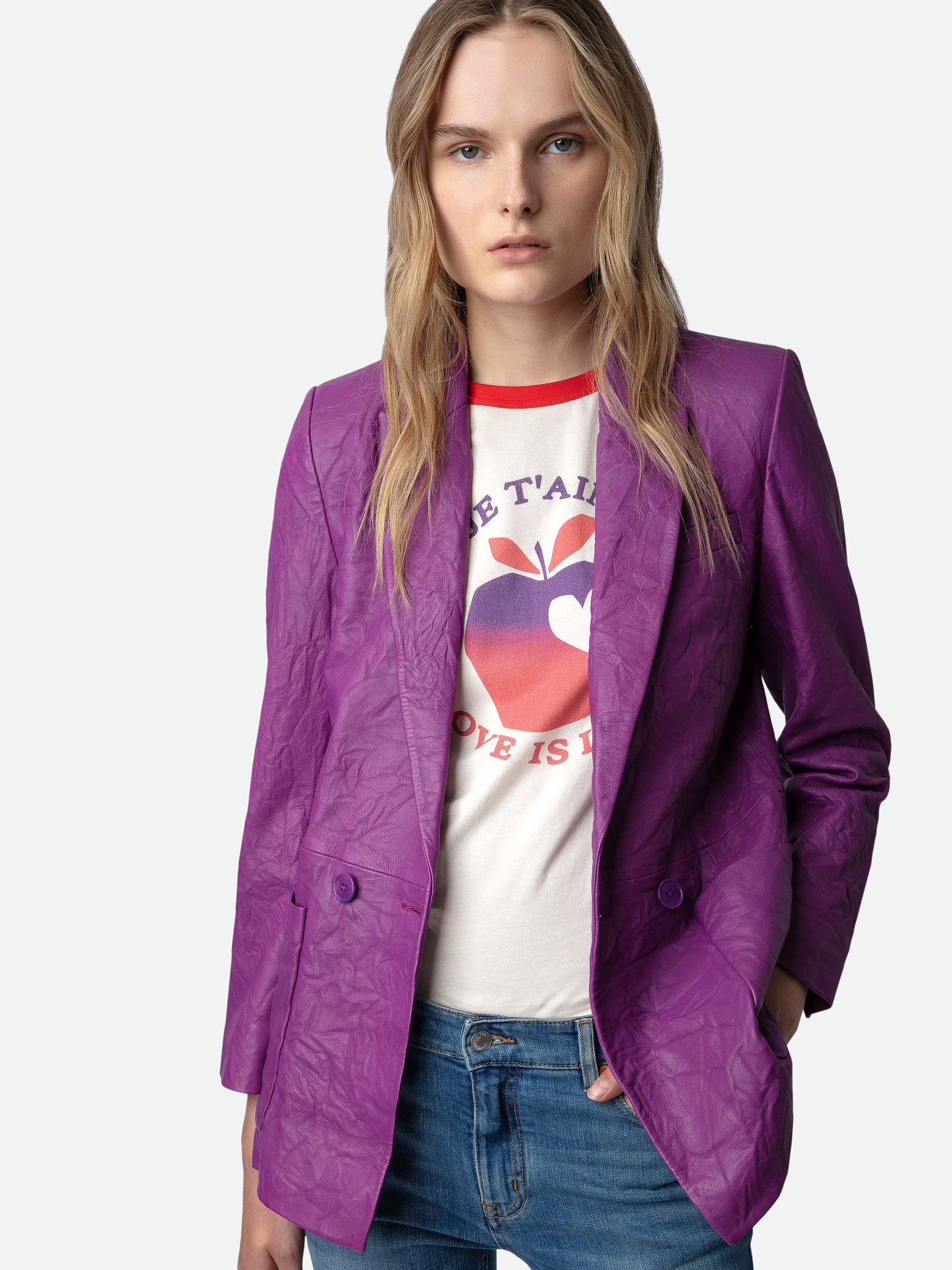 Blazer Visko Cuir Froissé blazer violet femme