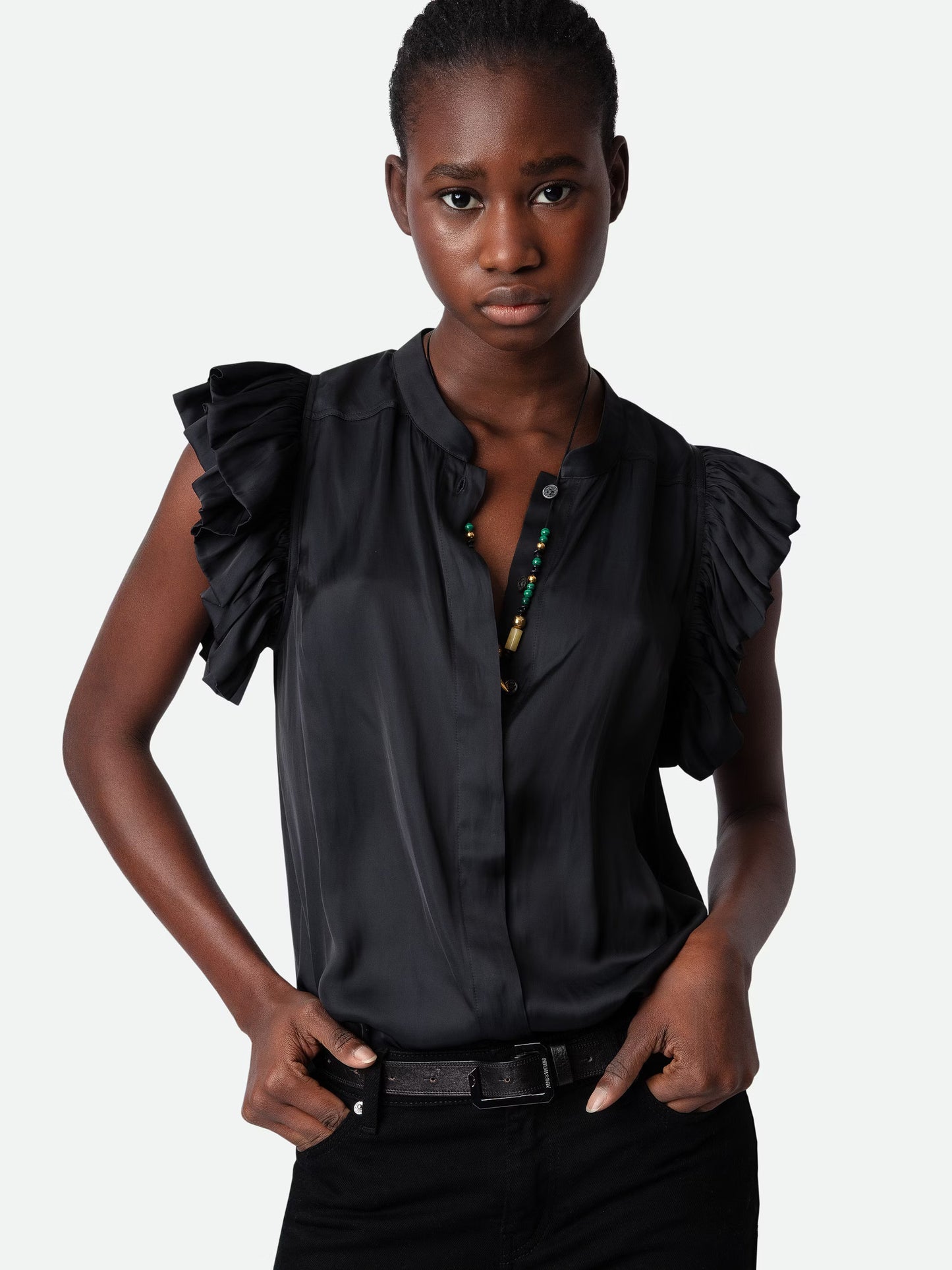 Top Tiza Satin haut noir femme