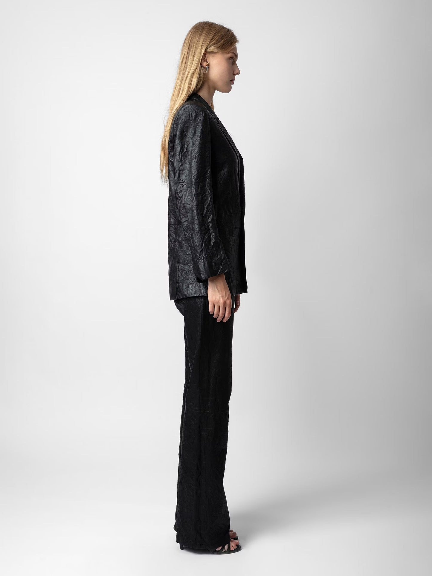 Veste Visko Cuir Froissé blazer noir femme
