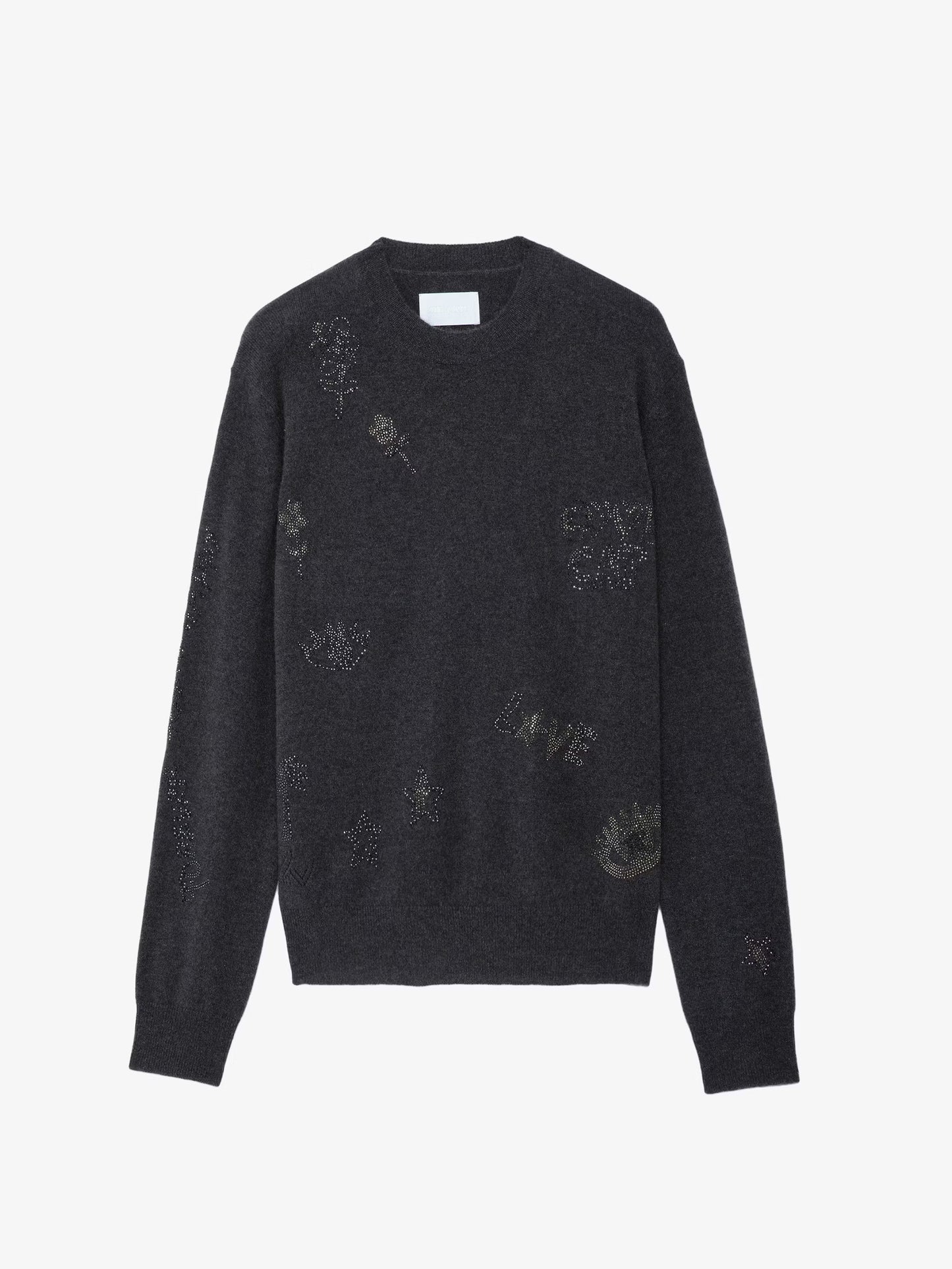 Pull Pravis Cachemire Strass pull gris femme