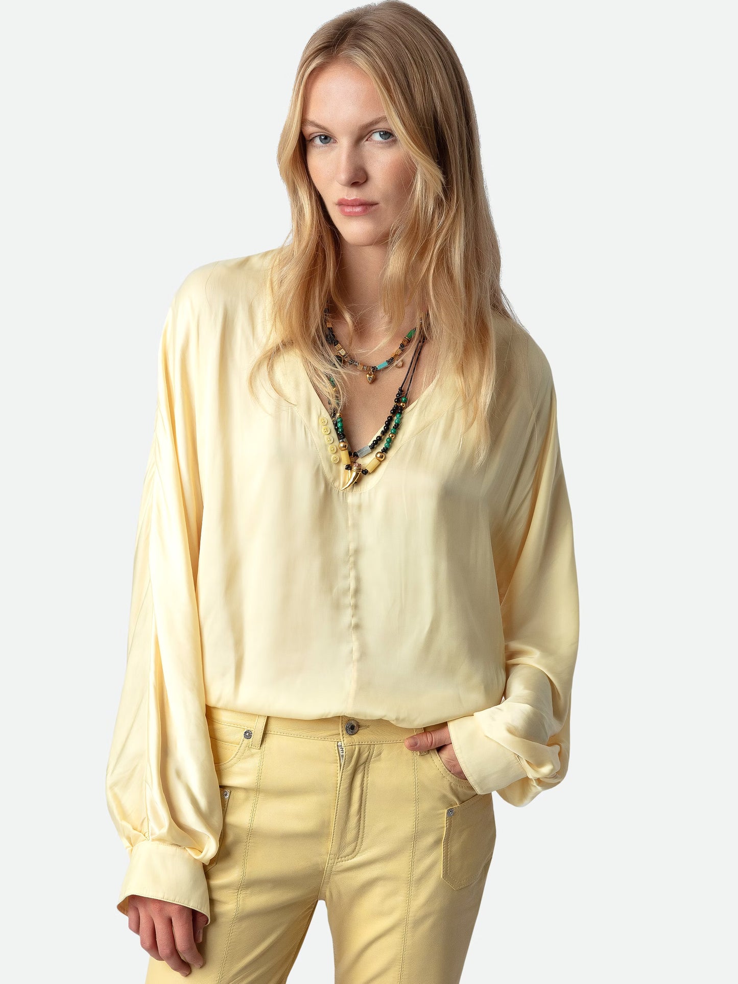 Blouse Tonastir Satin chemise jaune femme