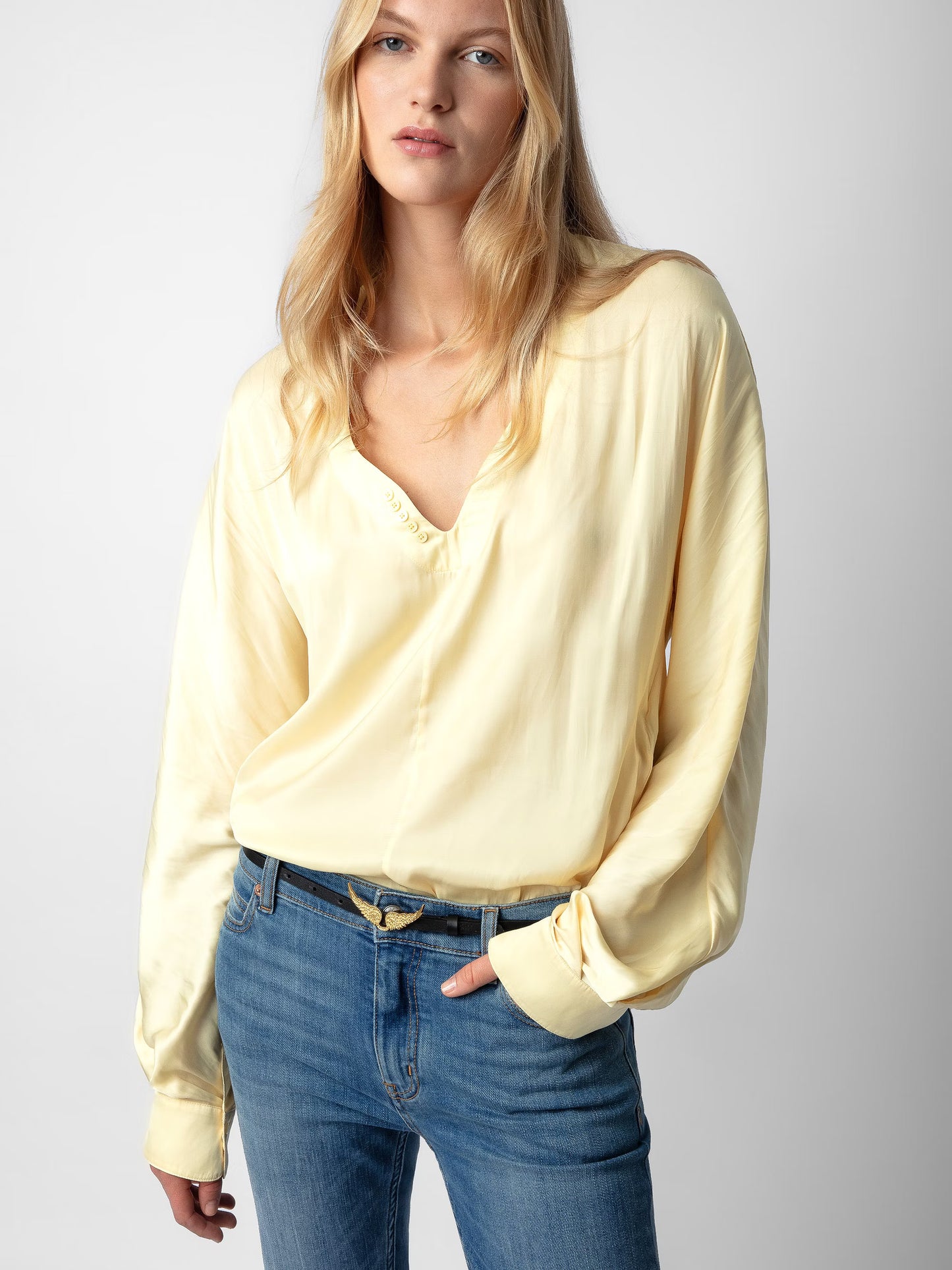 Blouse Tonastir Satin chemise jaune femme