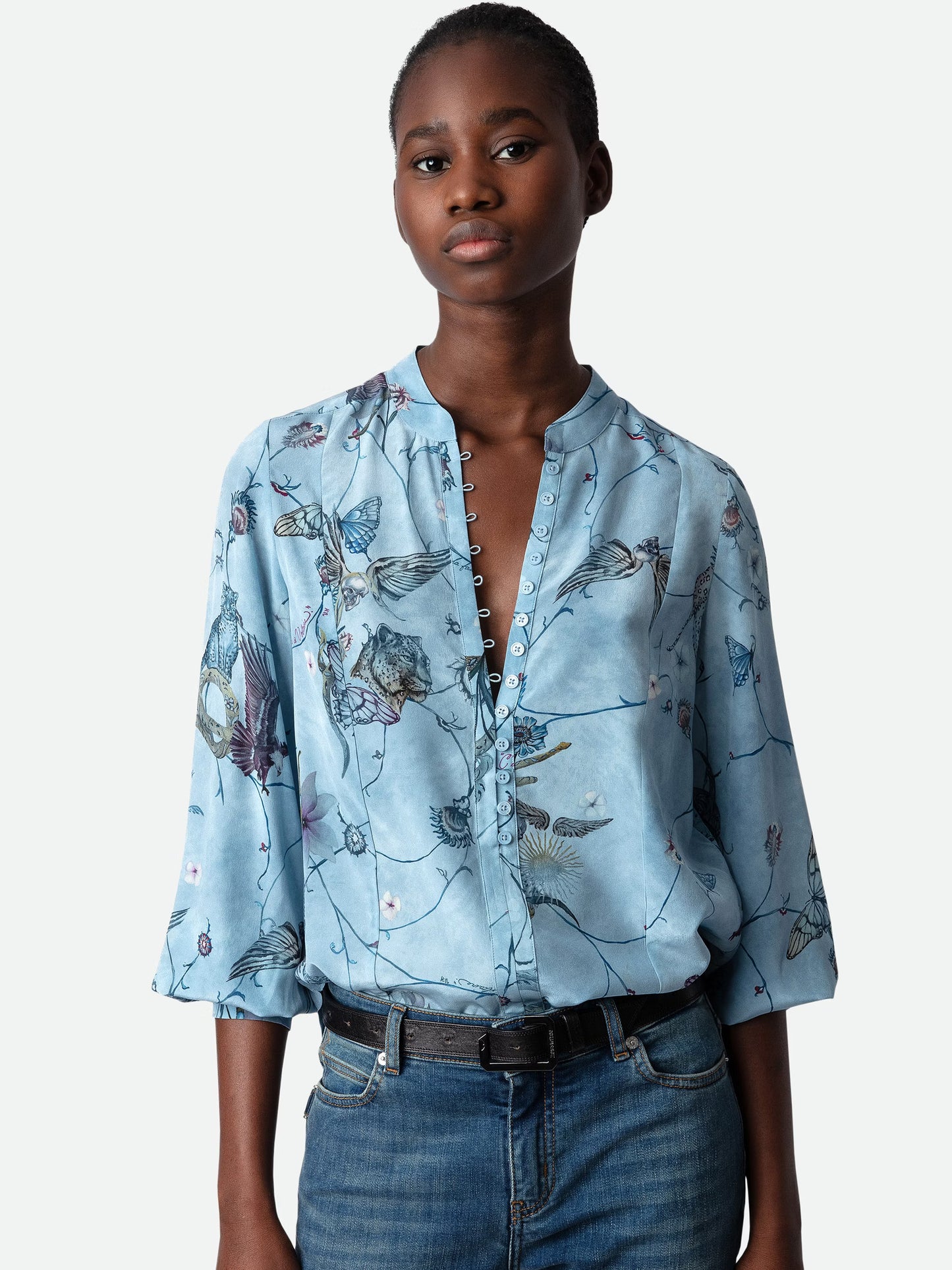 Blouse Twina Soie chemise bleu femme