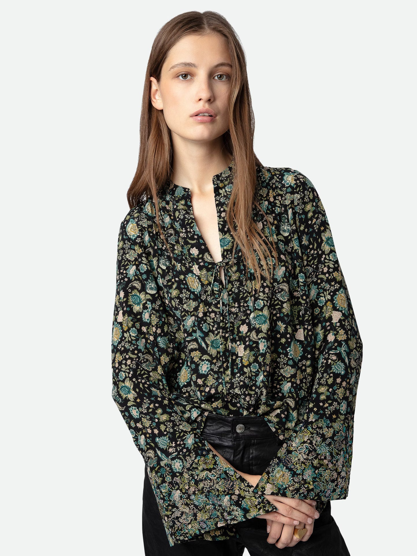 Blouse Taika Strass Soie chemise noir femme