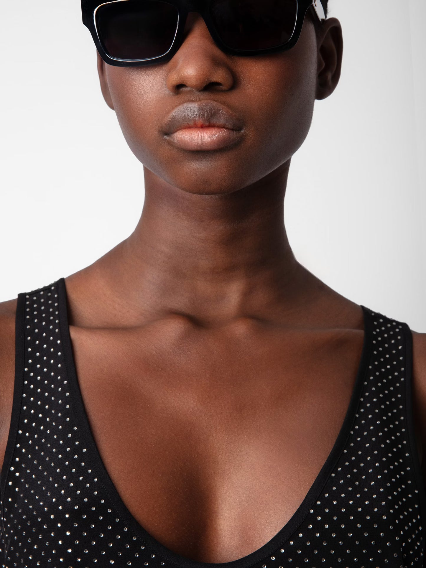 Top Carys Strass Soie haut noir femme