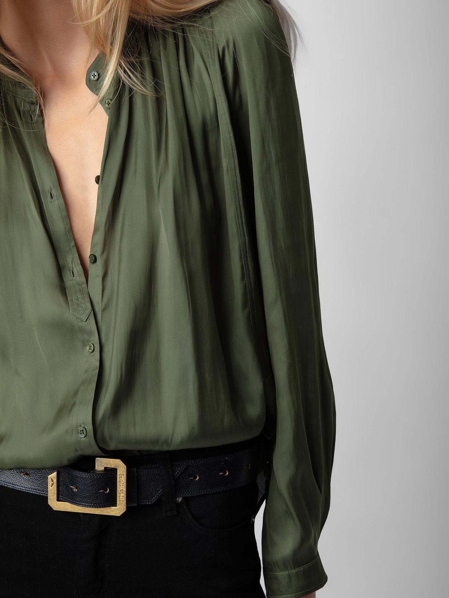 Blouse Tchin Satin chemise kaki femme