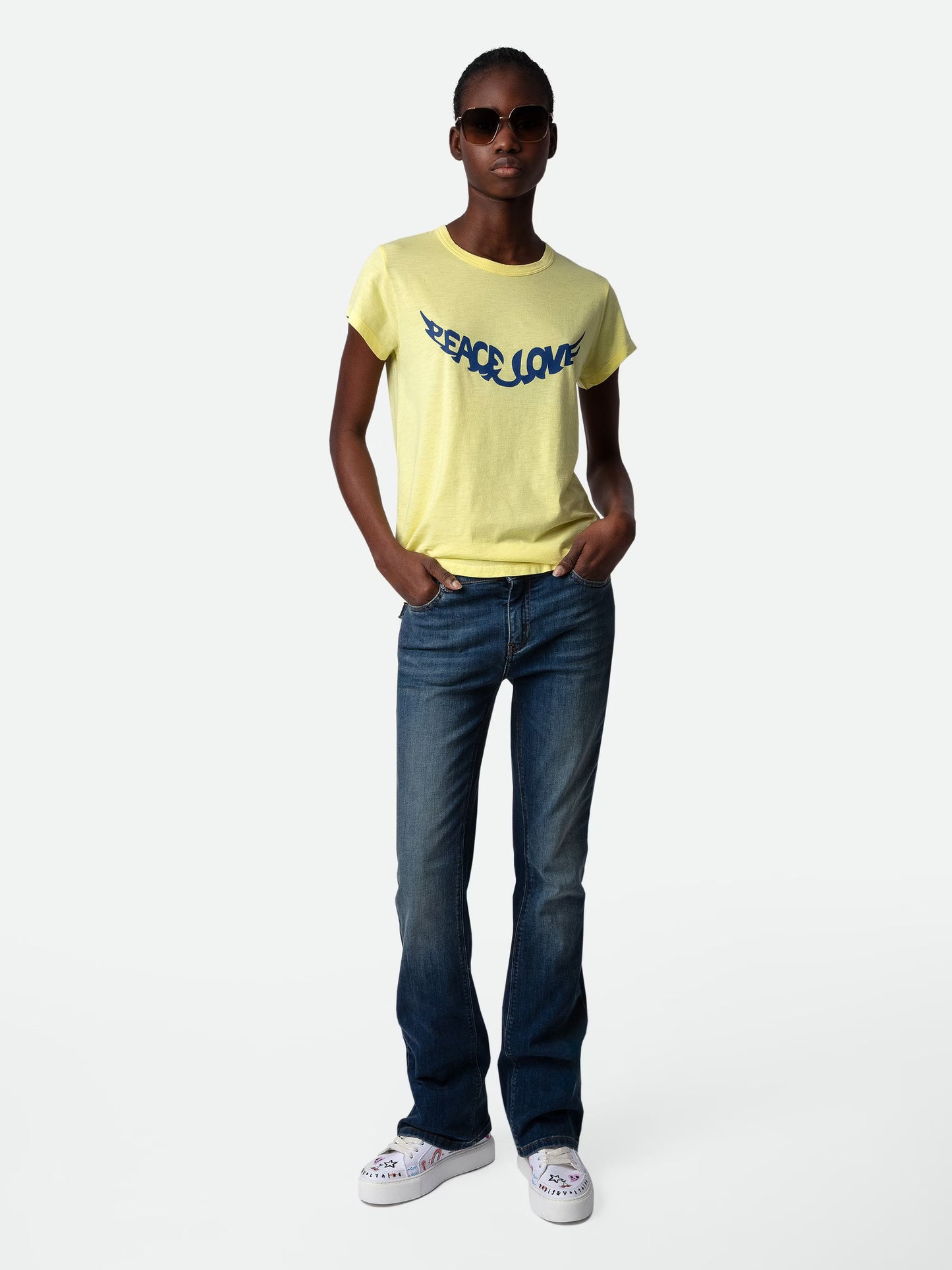 T-shirt Woop Peace & Love Wings t-shirt jaune femme