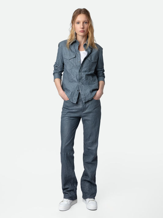 Chemise Thelma Cuir Froissé chemise bleu femme