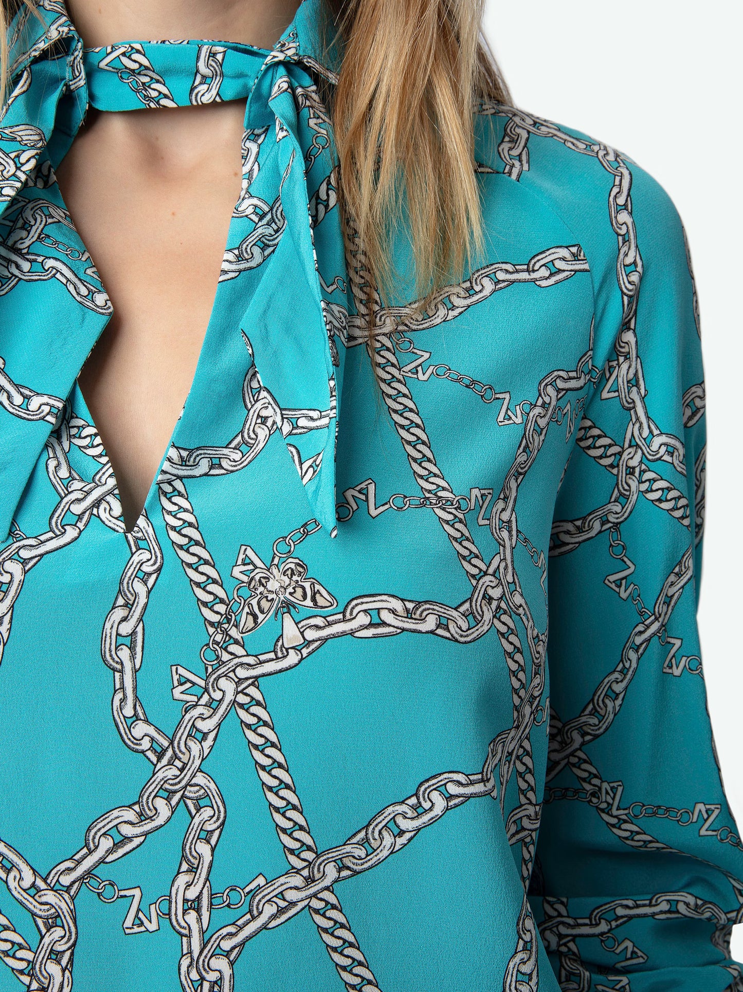 Blouse Tuile Soie chemise bleu femme