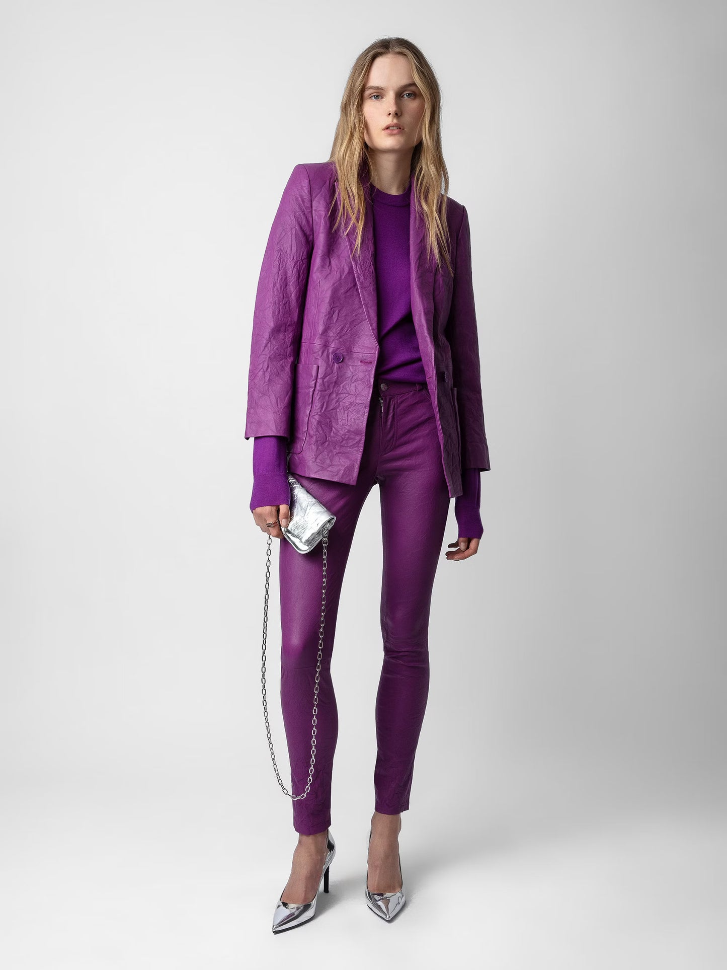 Blazer Visko Cuir Froissé blazer violet femme