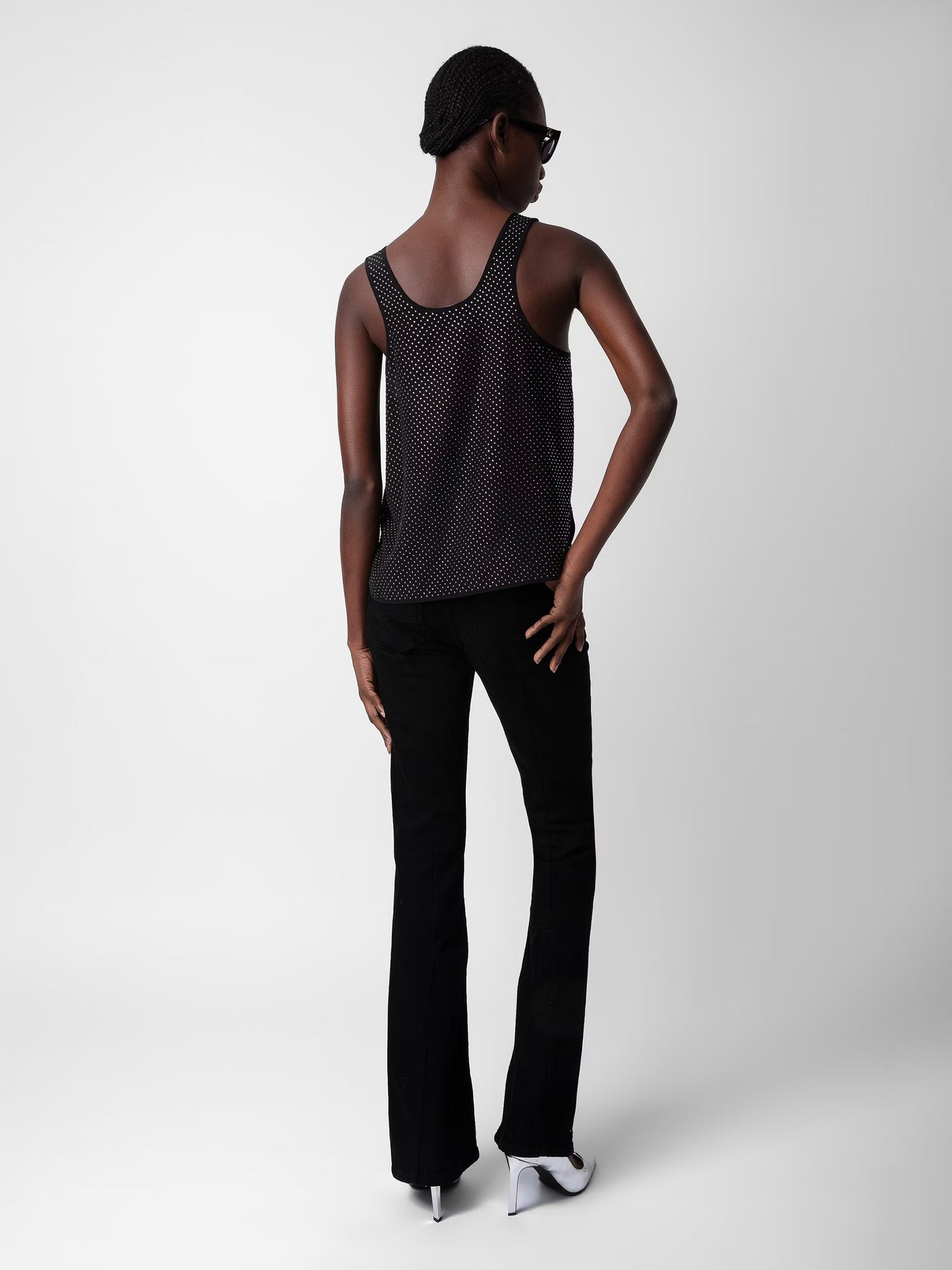 Top Carys Strass Soie haut noir femme