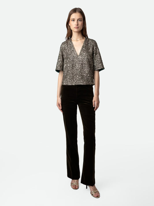Blouse Tytane Sequins haut marron femme