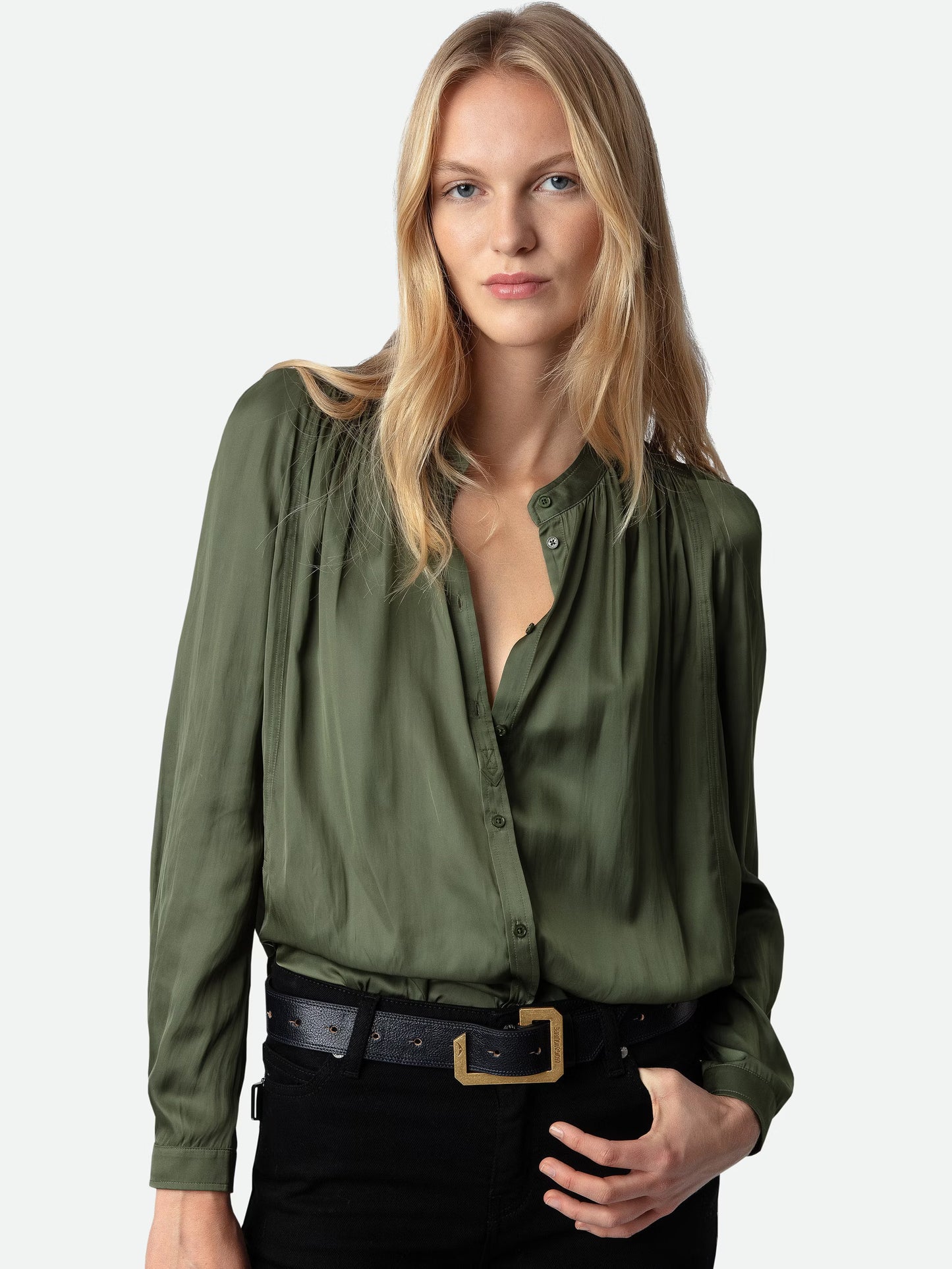 Blouse Tchin Satin chemise kaki femme