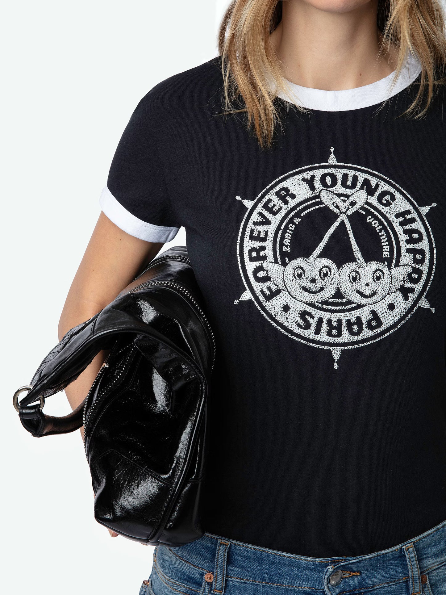 T-shirt Walk Blason Strass t-shirt noir femme