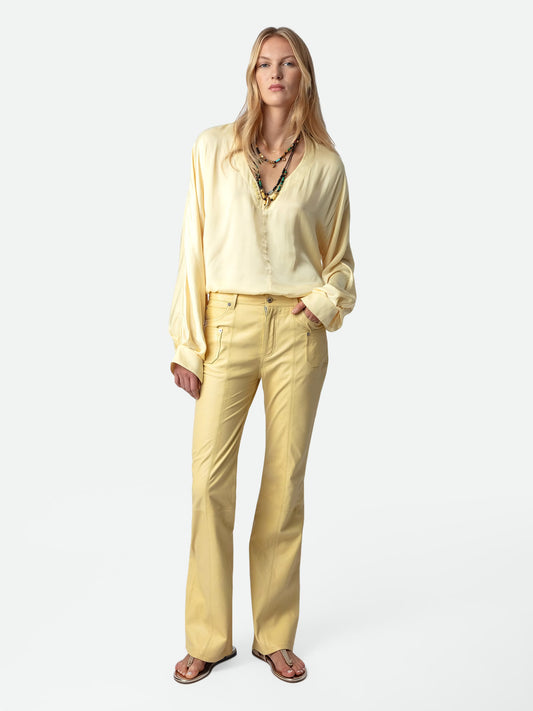 Blouse Tonastir Satin chemise jaune femme