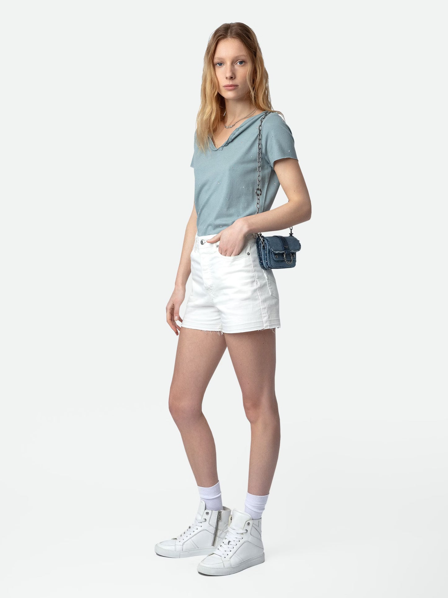 Short Sissi Denim short blanc femme