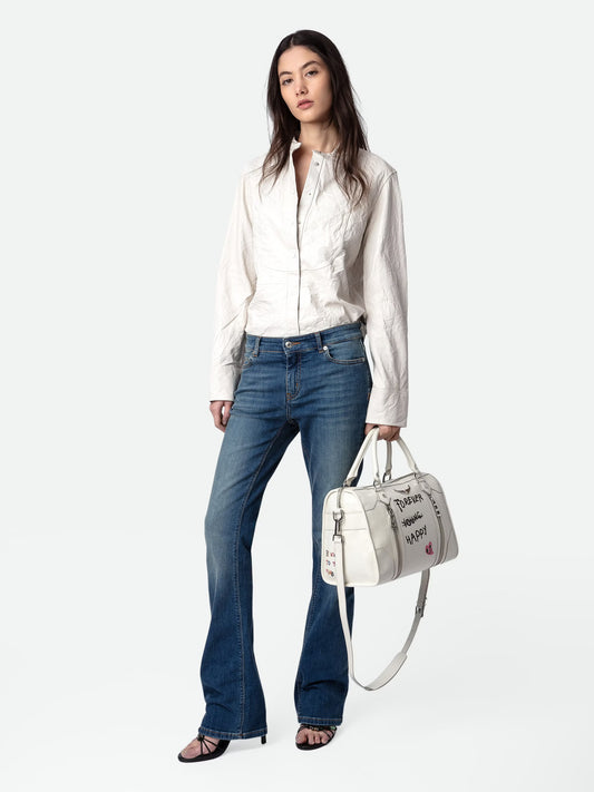 Chemise Chic Cuir Froissé chemise blanc femme