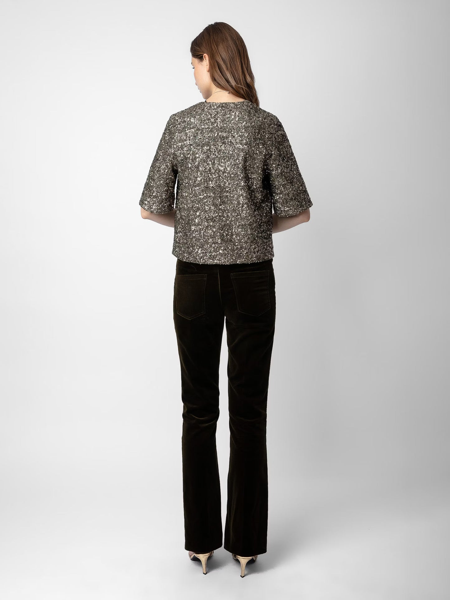 Blouse Tytane Sequins haut marron femme