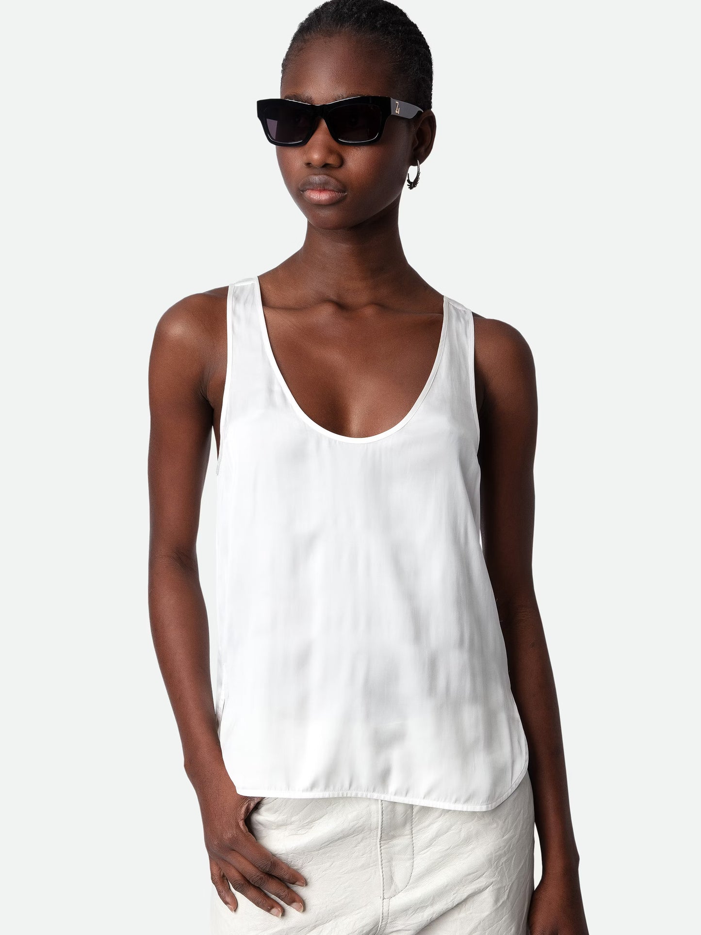 Top Carys Satin haut blanc femme