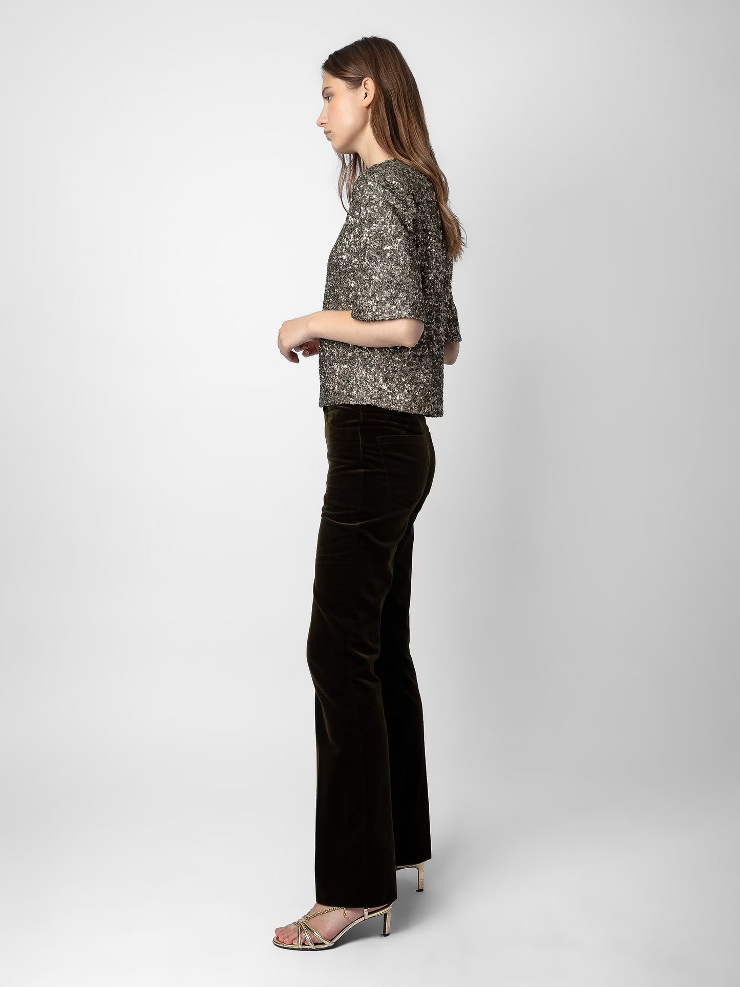 Blouse Tytane Sequins haut marron femme