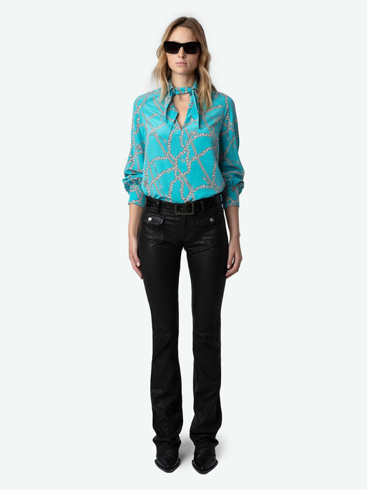 Blouse Tuile Soie chemise bleu femme