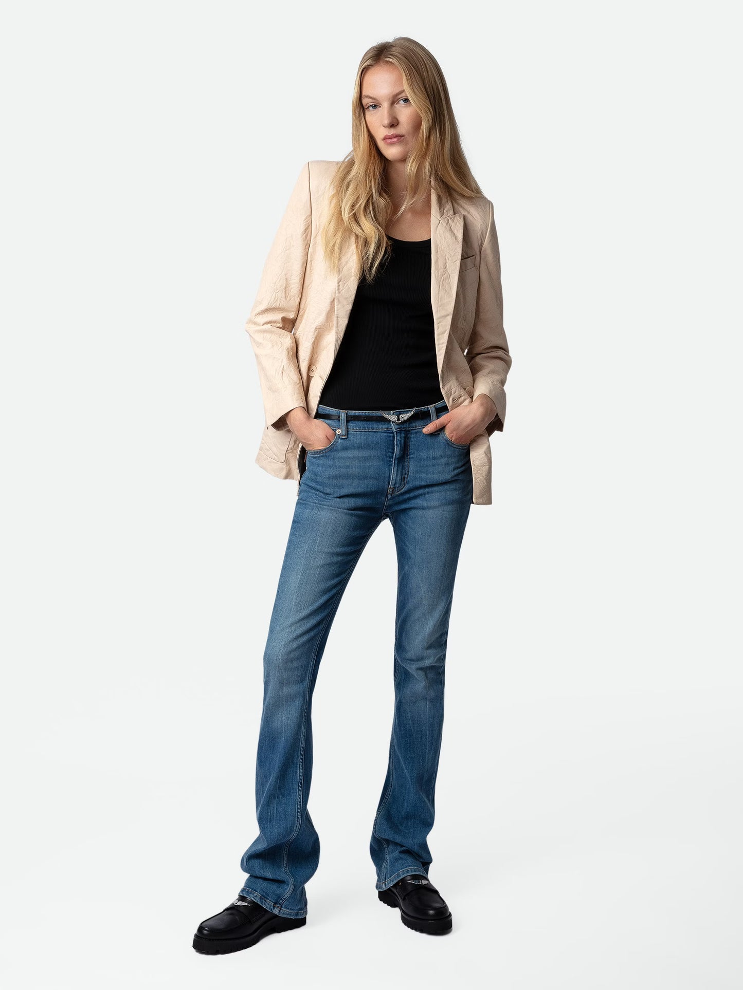 Veste Visko Cuir Froissé blazer rose femme