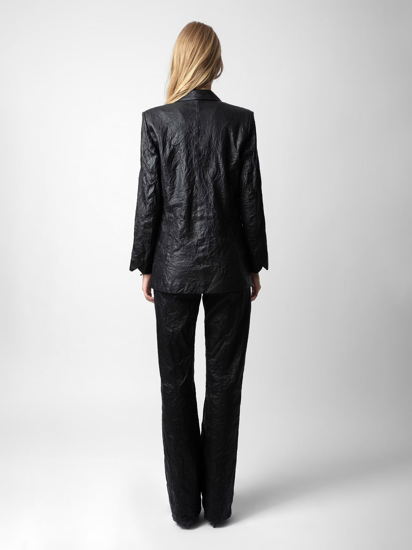 Veste Visko Cuir Froissé blazer noir femme
