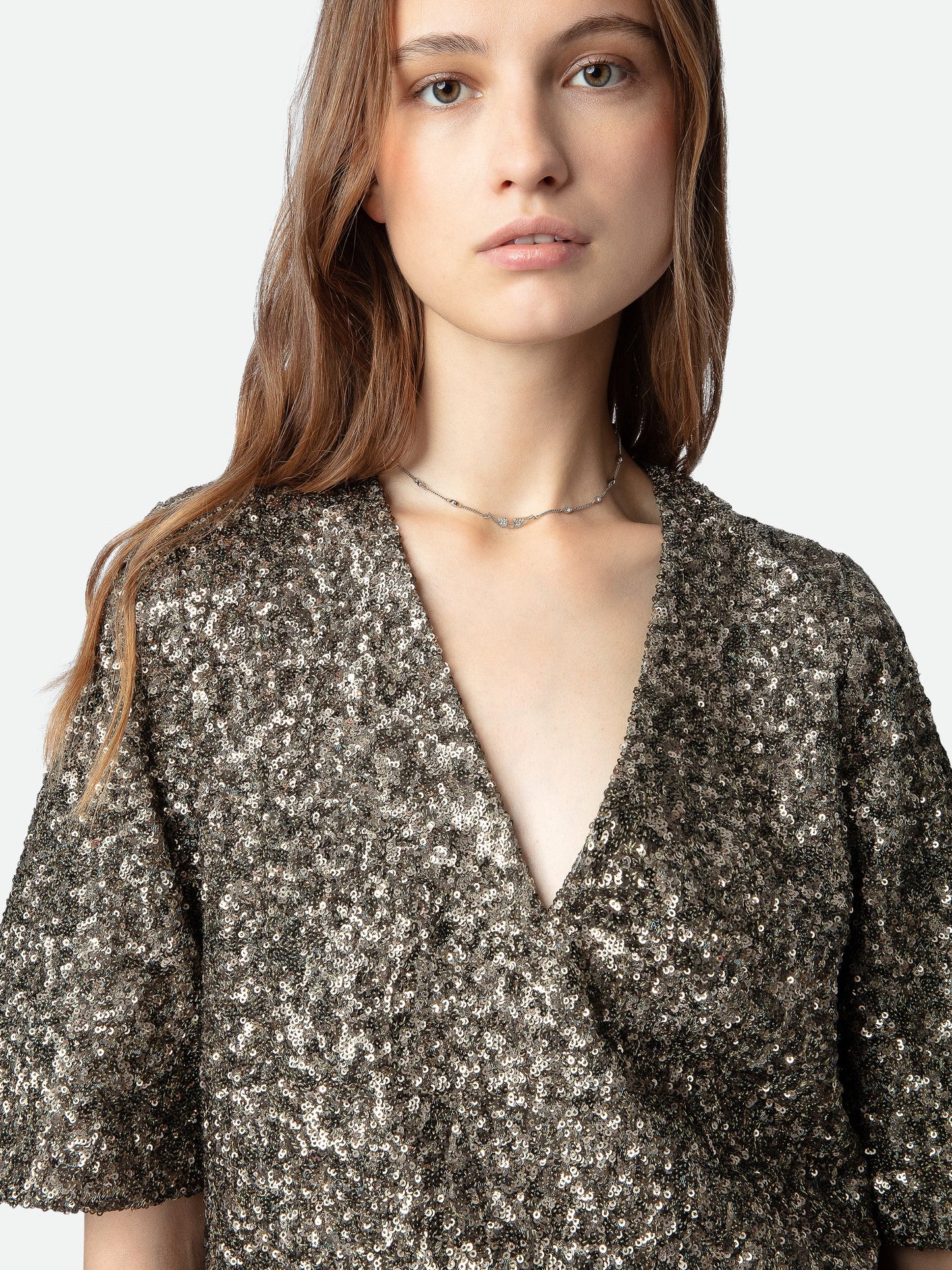 Blouse Tytane Sequins haut marron femme