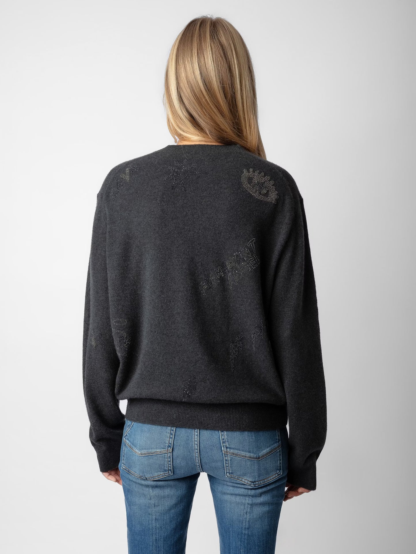 Pull Pravis Cachemire Strass pull gris femme