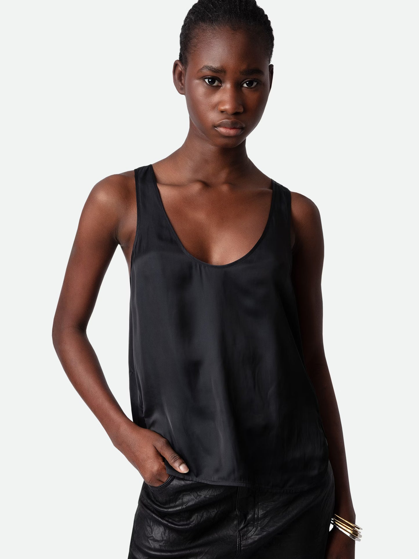 Top Carys Satin haut noir femme