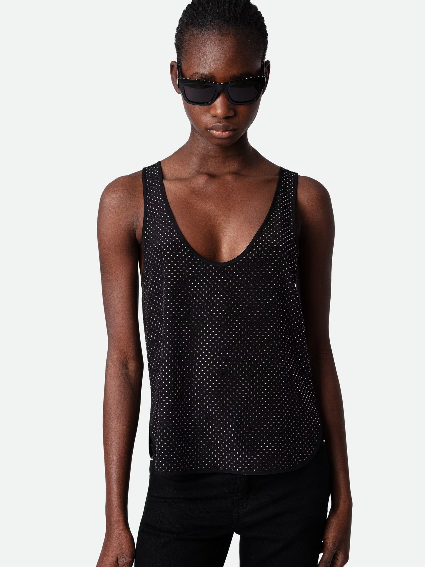 Top Carys Strass Soie haut noir femme