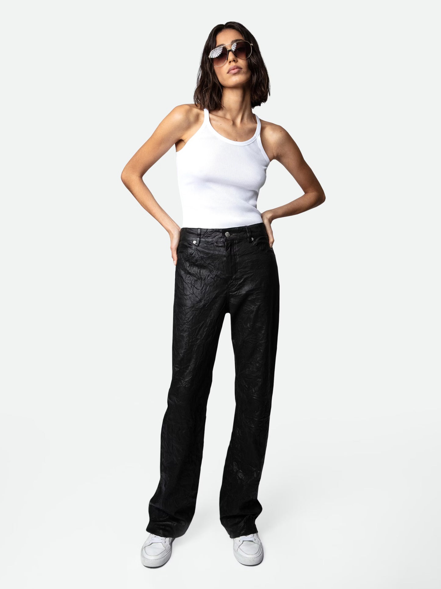 Pantalon Evy Cuir Froissé pantalon noir femme