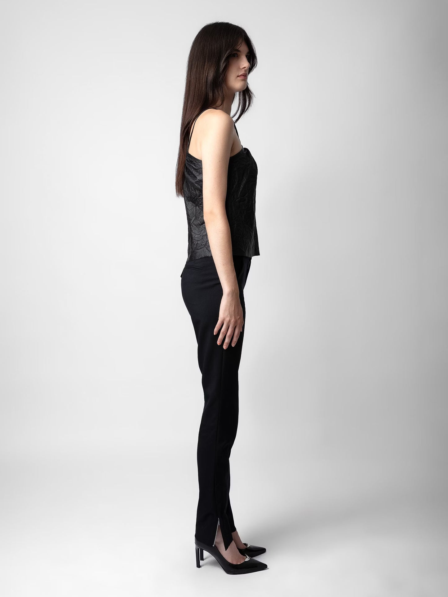 Top Cidonie Cuir Froissé haut noir femme