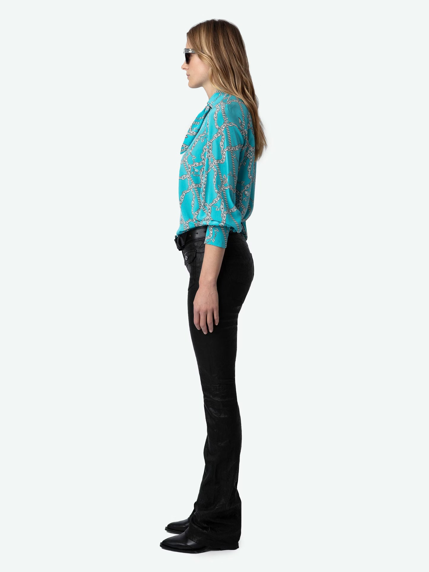 Blouse Tuile Soie chemise bleu femme