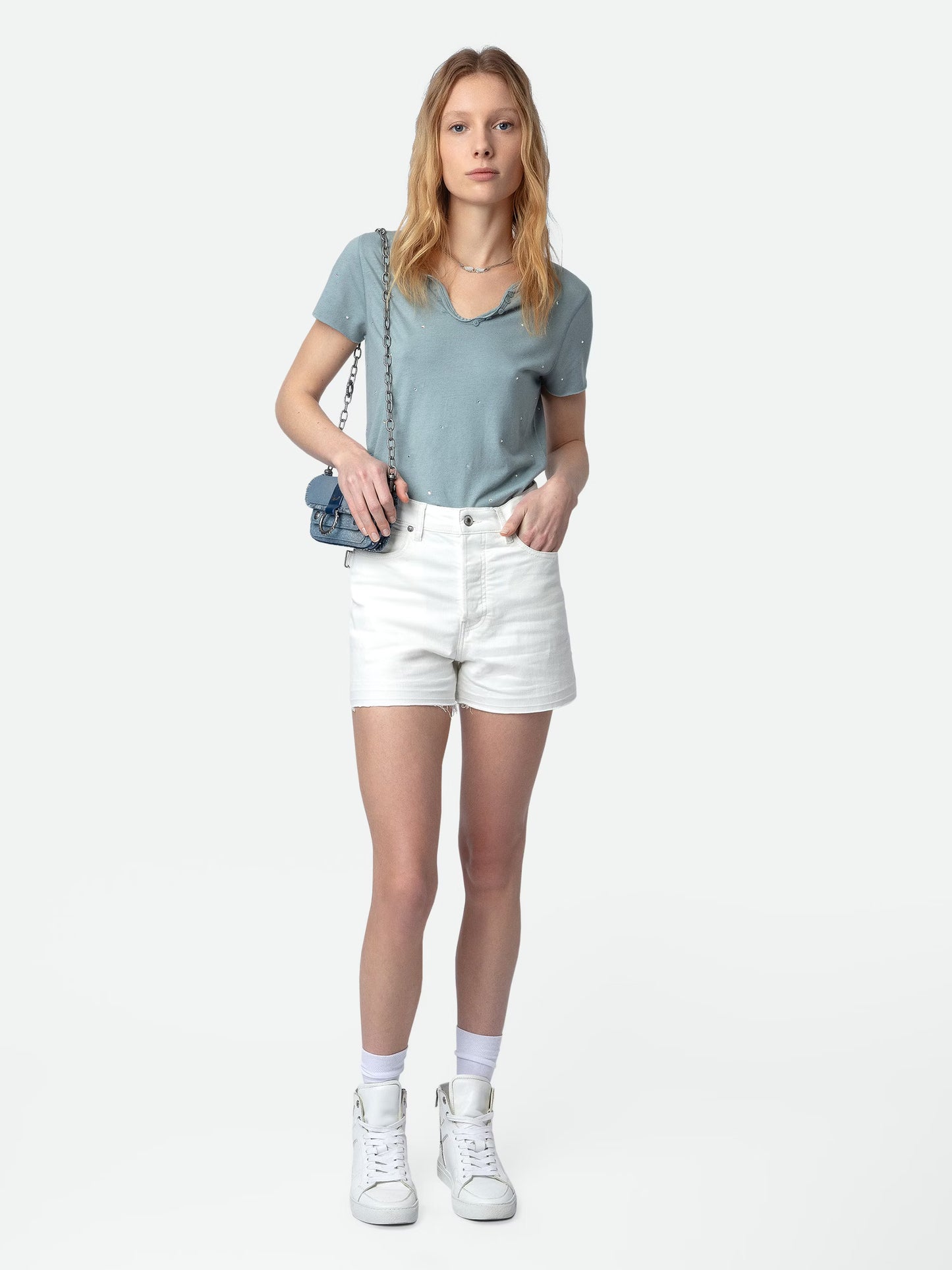 Short Sissi Denim short blanc femme