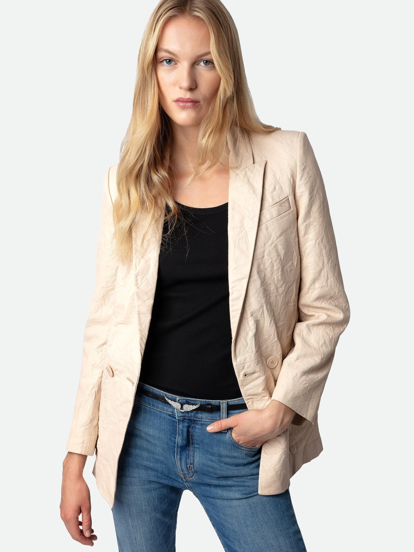 Veste Visko Cuir Froissé blazer rose femme