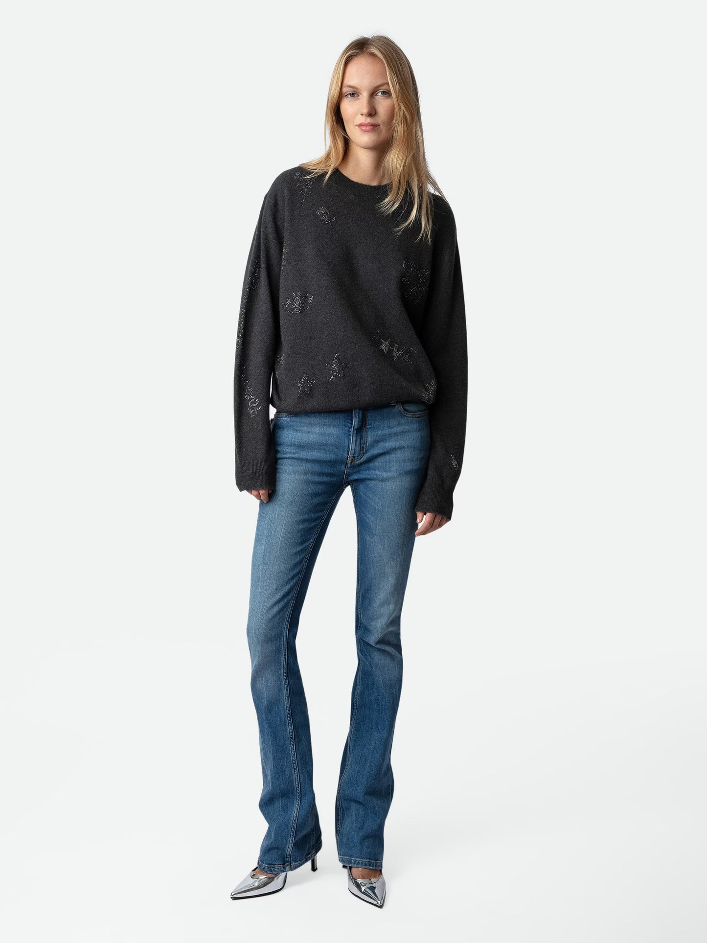 Pull Pravis Cachemire Strass pull gris femme