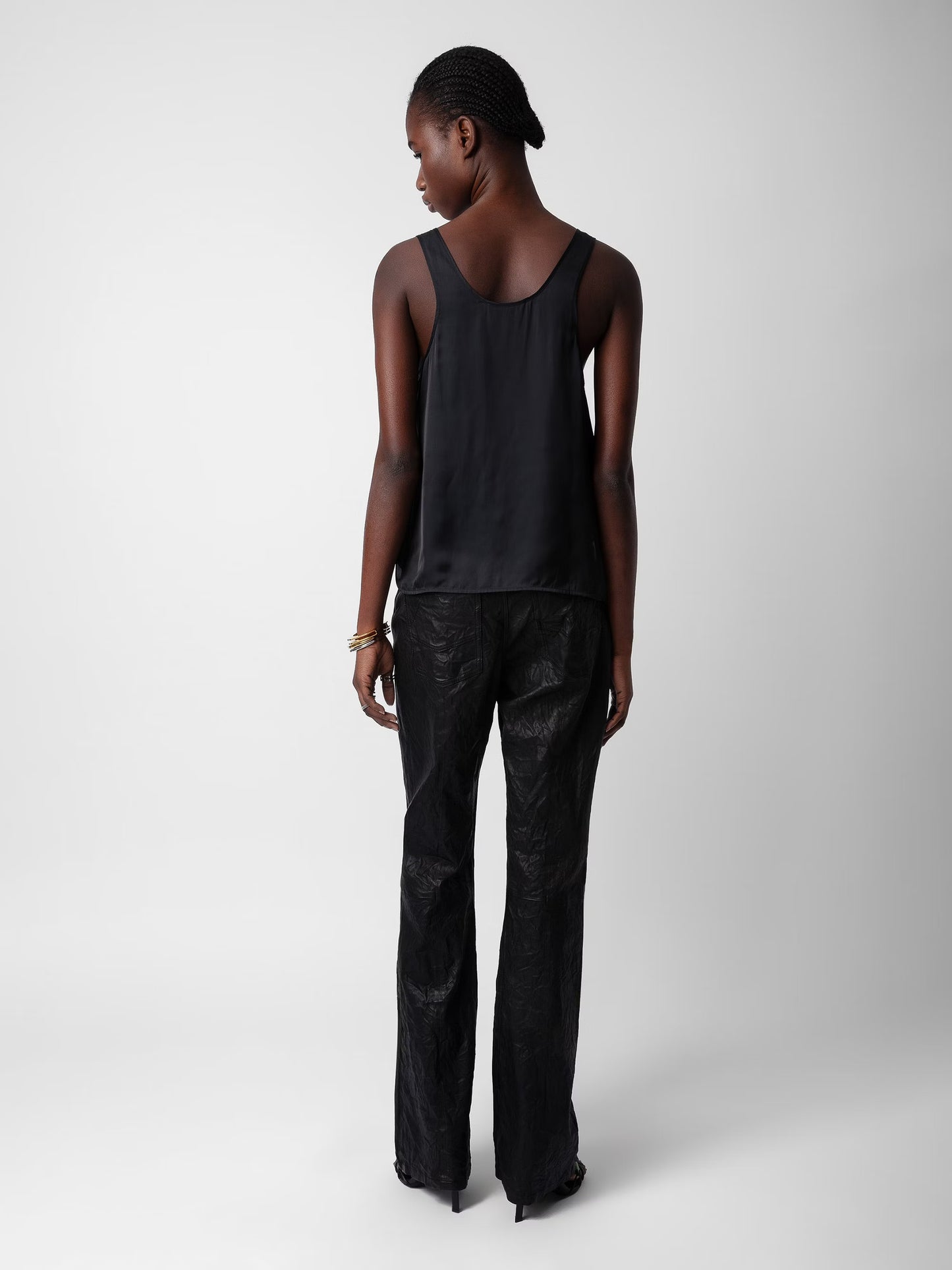 Top Carys Satin haut noir femme
