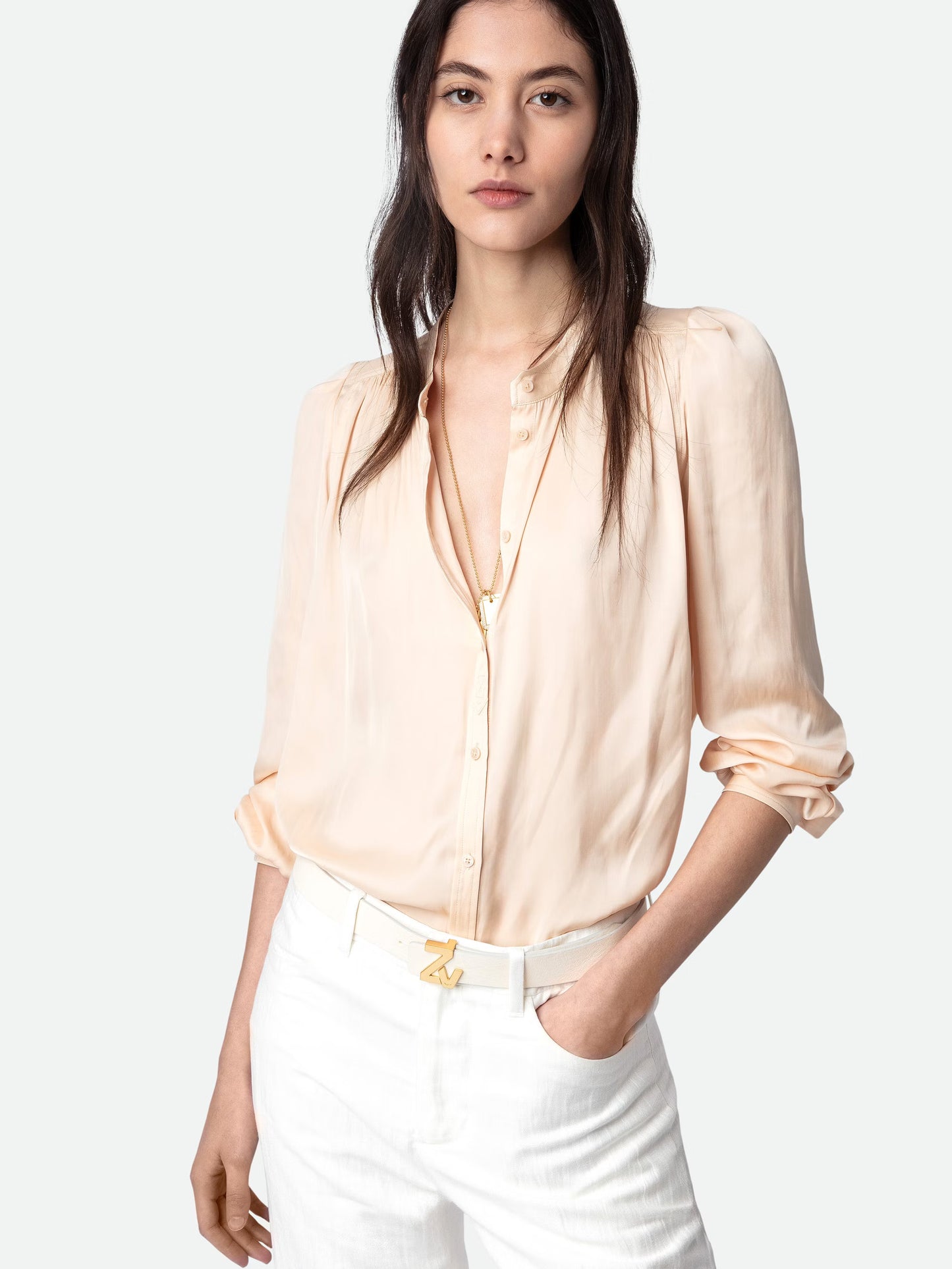 Blouse Tchin Satin chemise rose femme
