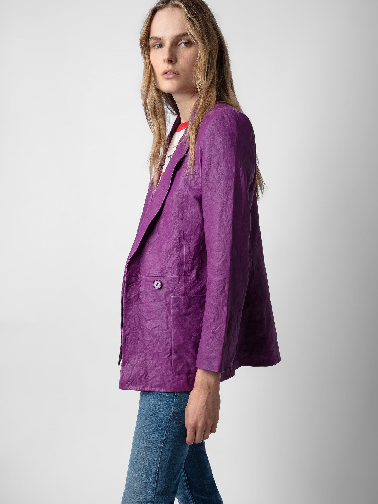 Blazer Visko Cuir Froissé blazer violet femme
