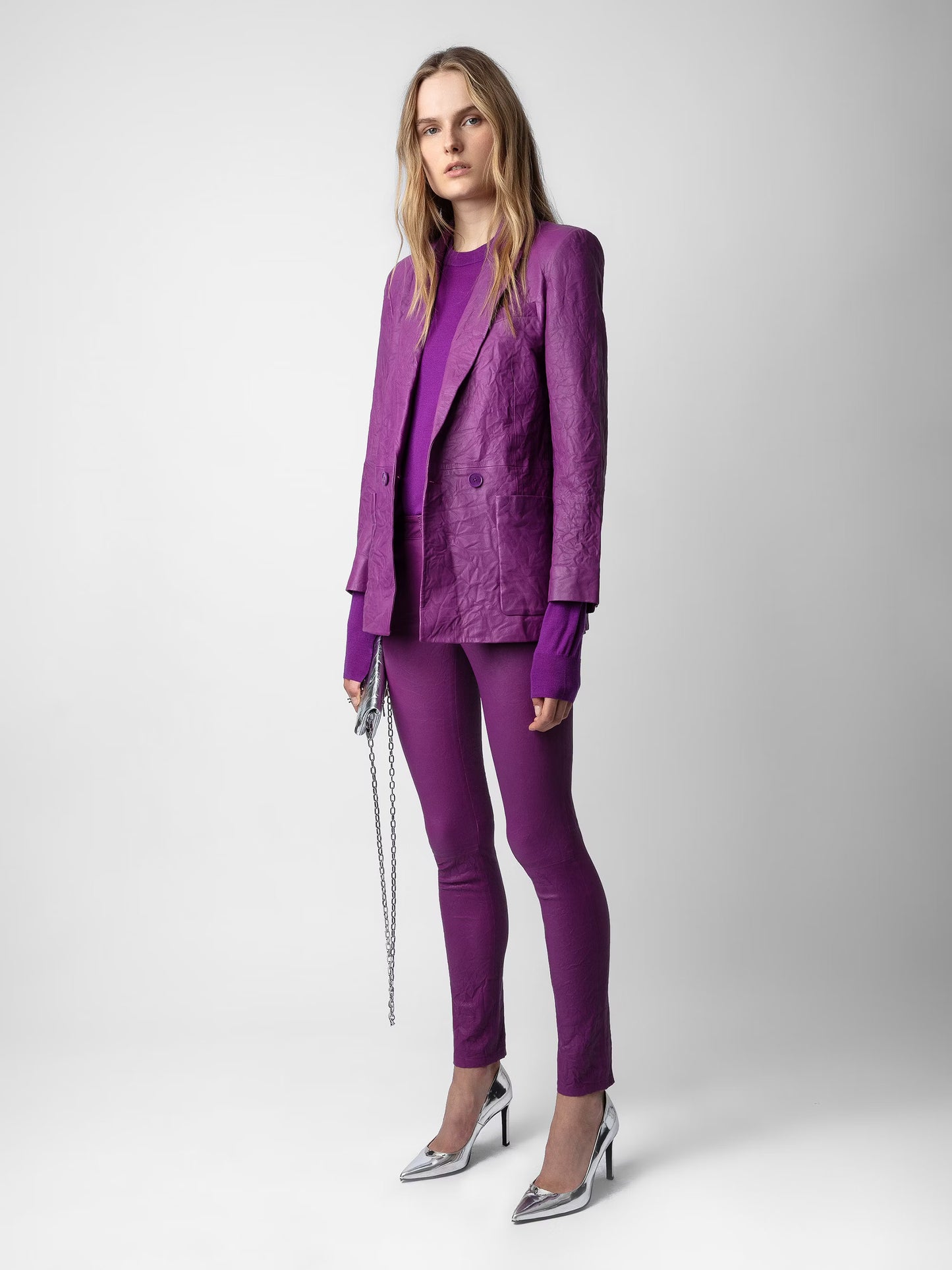 Blazer Visko Cuir Froissé blazer violet femme