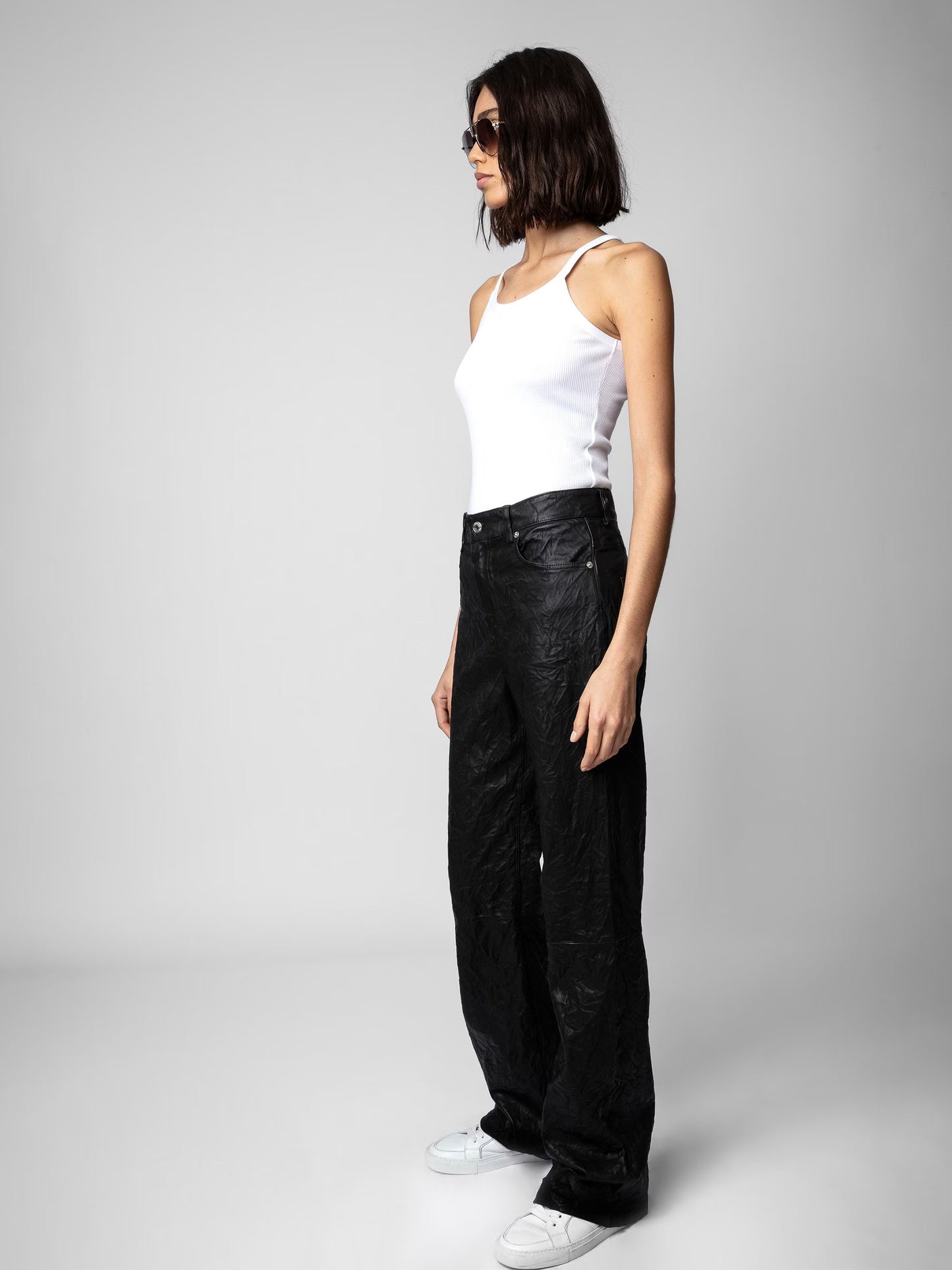 Pantalon Evy Cuir Froissé pantalon noir femme