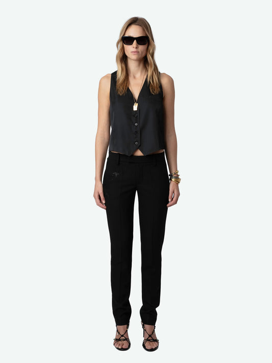 Top Emaux Satin haut noir femme