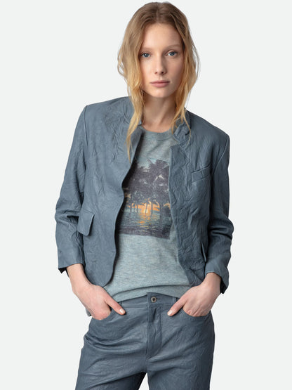 Blazer Verys Cuir Froissé blazer bleu femme