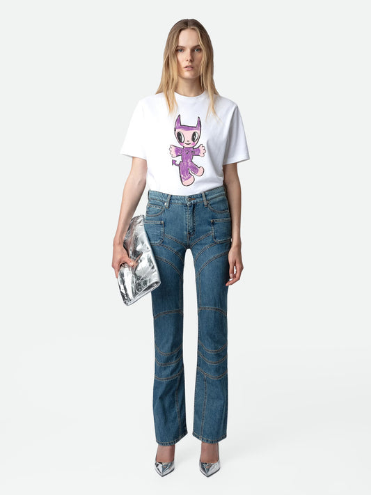 T-shirt Edwin Devil Strass t-shirt blanc femme