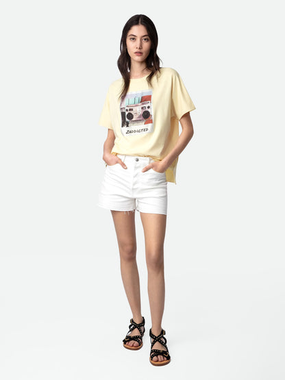 T-shirt Tommer Photoprint Strass t-shirt jaune femme
