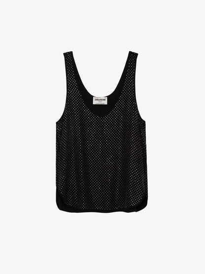 Top Carys Strass Soie haut noir femme