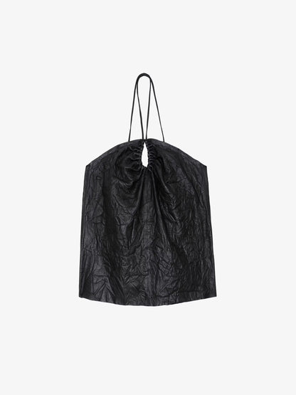 Top Cidonie Cuir Froissé haut noir femme