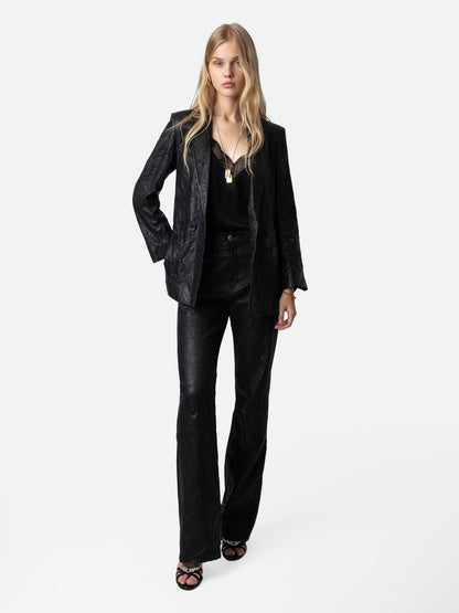 Veste Visko Cuir Froissé blazer noir femme