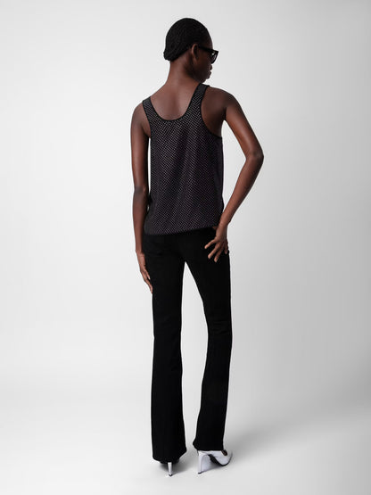 Top Carys Strass Soie haut noir femme